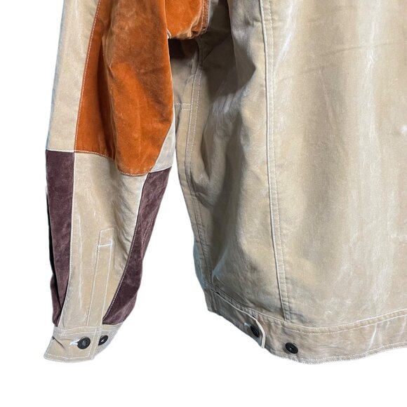 Mens Koman Suede Jacket Button Down Coat Color Blocked Size L New u - Picture 11 of 16